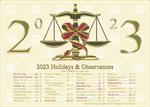 92113-Q<br>2023 Scales of Justice Calendar with Holidays and Occasions