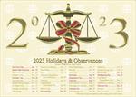 92113<br>2023 Scales of Justice Calendar with Holidays and Occasions